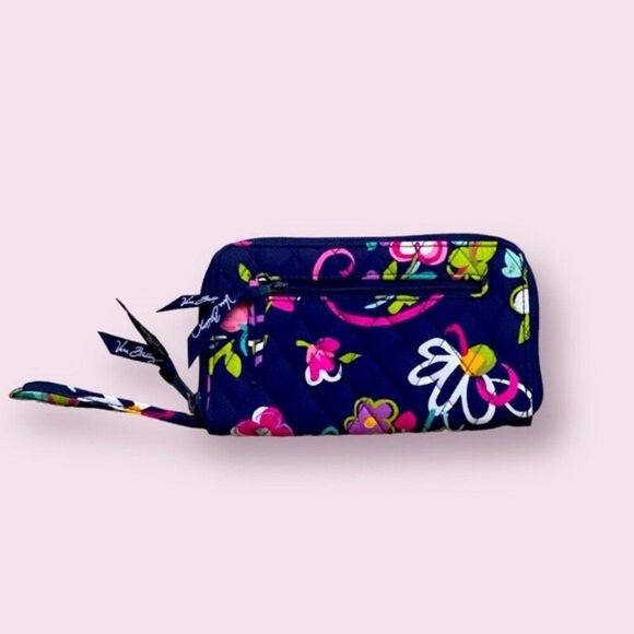 VERA BRADLEY Zip Around Wallet Floral Navy Blue NWOT - Picture 1 of 12